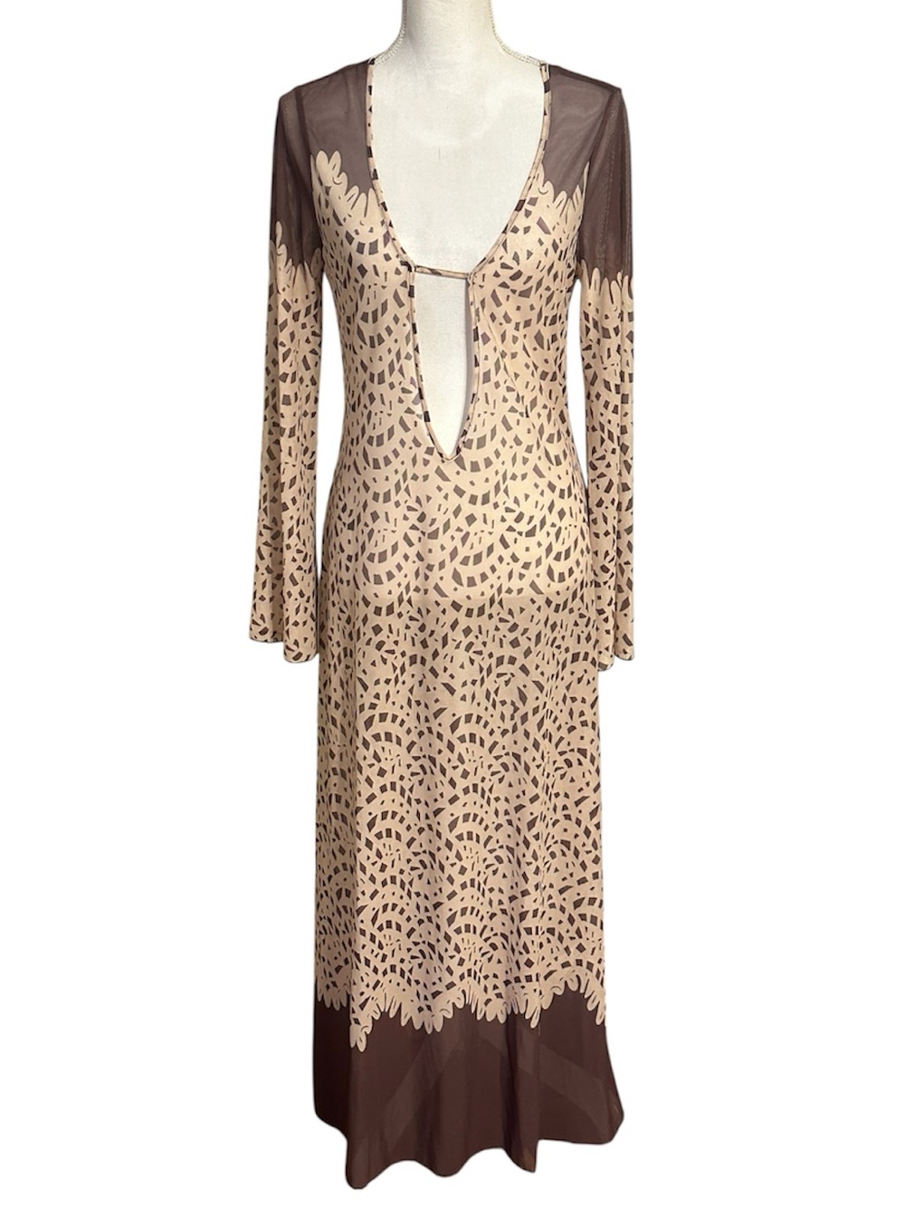 Caroline Constas New York Long Sleeve Maxi Dress Mesh Swim Coverup NWT